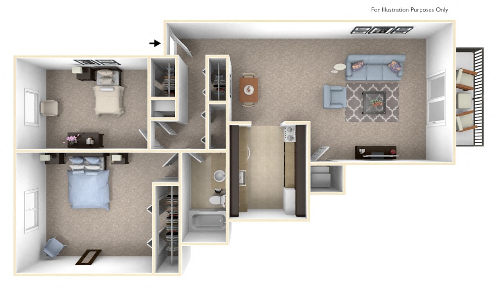 Floor plan for 2 beds, 1 bath, 800 sqft